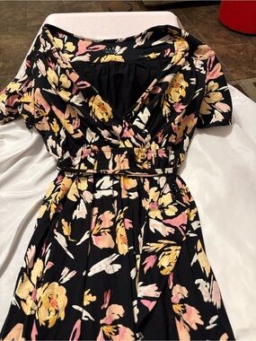 Isabel Black Maternity Maxi Dress with Pink & Yellow Blooms